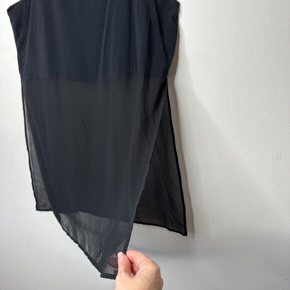 BCBGeneration Jet Black Sheer Side-Slit Lined Spaghetti Strap Crop Tank Cami SM - Picture 3 of 12